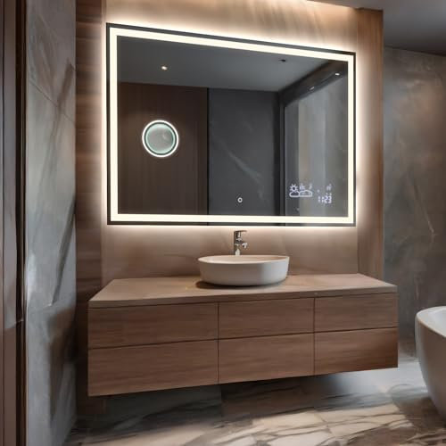 FORAM Specchio da Bagno con LED Illuminazione, Specchio da parete a LED per il bagno 80x60 cm Aurora - su Misura - Personalizzabile - moderno specchi retroilluminato