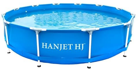 Hanjet Steel Rahmenpool Frame Pool Set PE Schwimmbecken Aufstellpool Gartenpool Sommer Swimingpool Stahlrahmenpool Planschbecken für Außenbereich Hinterhof, rund, Blau (Ø366x76cm)