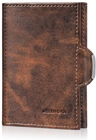 AQIANGHUI Geldbörse Herren, Slim Wallet, Wallet Smart Wallet mit Münzfach, Damen klein mit RFID Schutz Portemonnaie, Geldbeutel Herren,Brieftasche Brown。