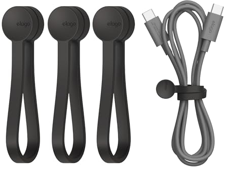 elago Wiederverwendbare Magnetische Kabelbinder, Hochwertiges Silikon, Vielseitiger Kabelorganisator für Zuhause, Küche, Büro, Reisen [3er Pack] (Schwarz)