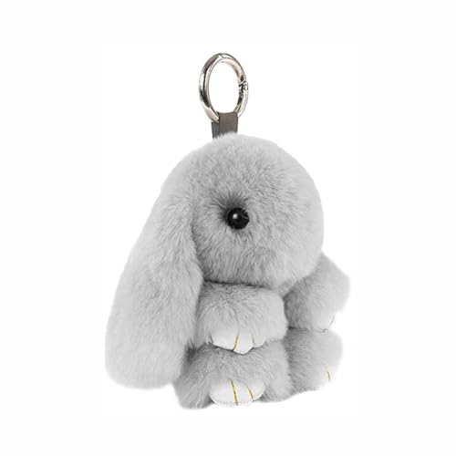 Niedlicher Hasen-Schlüsselanhänger, flauschig, Bommel, Plüsch, Hase, Schlüsselanhänger, niedlich, Kaninchen Anhänger Flauschige Kaninchen Hase Puppe Auto Schlüsselbund (hellgrau,15CM)
