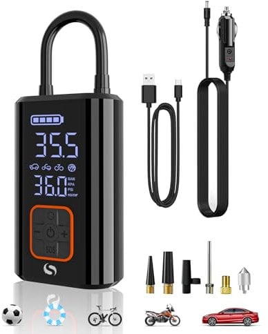 SERVOMASTER Tyre Inflator Air Compressor, Electric Bike Pump 150 PSI 12V DC, Car Tyre Pump with LED Lights and Digital Display, Electric Air Pump for Bicycles, E-bikes, Cars, Motorcycles, Balls