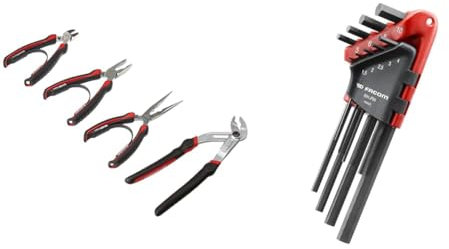 FACOM - Jeu de 4 Pinces Multiprises à Verrouillage, Pinces Coupantes Diagonales & Jeu de 9 Clés Allen Mâles Coudées 6 Pans - 83H.JP9A - 4 Types de Dimensions et de Têtes - Garantie à Vie