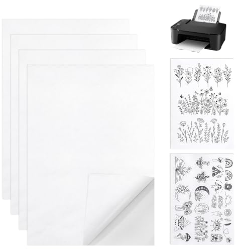 Kigniote 6 Blätter Stickvlies Wasserlöslich A4(29.7x21cm) Stickvlies Selbstklebend Stickfolie Wasserlöslich Stickvorlagen Wasserlöslich für Bedruckbar Handsticken DIY-Kleidung(4 Leer + 2 mit Muster)