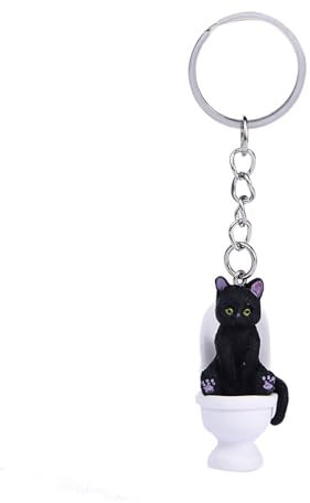 TAKOXIA Schlüsselanhänger, bezaubernder Toiletten-Katzen-Schlüsselanhänger, Autotasche, Schlüsselanhänger, Zubehör, Sammelfigur für Anime-Fans und Katzenliebhaber, Schwarz , 3.4x1.5cm