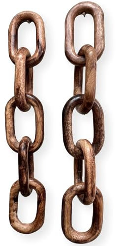 Set of Two Rustic Wooden 5-Link Chain Ornaments for Home Decor, Ideal for Living Room, Shelf, and Coffee Table Decoration