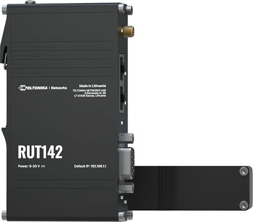 Teltonika RUT142000000 - Router industrial modelo RUT142; RS232 para comunicación serial; soporte de riel DIN integrado; conector de alimentación de 3 pines; 2 puertos Ethernet de 10/100 Mbps; Wi-Fi 4