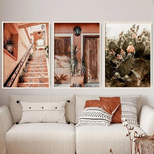 GOSRD Mexiko-Kaktus-Fotografie, Wandkunst, Südwest-Reise, Leinwandgemälde, nordischer Posterdruck, Bilder, Zimmer, Heimdekoration, 50 x 70 cm, 3 Stück, ohne Rahmen