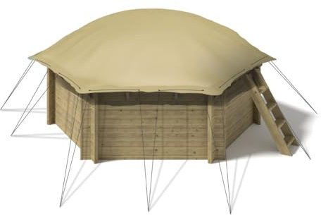 Paradies Pool Aufblasbare Abdeckplane für 8-Eck Holzpool Kalea 5,28 m, Farbe: Sand, Air Cover, wasserdicht, reißfest