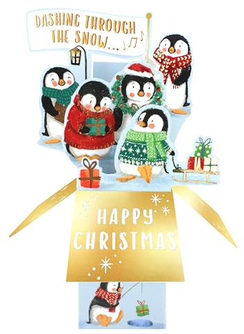 Clever Cubes Pop Up Happy Christmas Penguins Christmas Card 3D Xmas Card XCU006