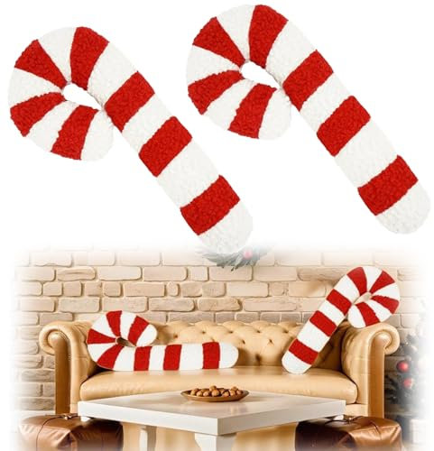 Weihnachts Zuckerstangen Kissen - Süßes Überwurfkissen für Sofa, Bett, Couch, Schlafzimmer - Plüsch Dekorative Süßigkeiten Kissen (2 Stück)