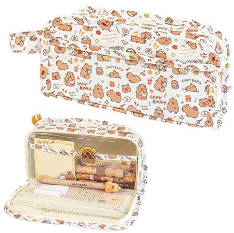 Capybara niedliches Federmäppchen, Cartoon-Federmäppchen, Bleistifttasche, Organizer, Schreibwarenaufbewahrungstasche, mehrschichtiges Capybara-Stifteetui, Stifteetui mit breiter Öffnung, Backofen,
