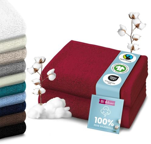 B!HOME 2er Set Premium Saunatücher [100% Baumwolle] 90x200 cm, Bordeaux/rot / 2 große XXL Saunahandtücher Weich, Saugstark & Pflegeleicht/Badetuch Perfekt für Bad, Strand & Reisen/Damen & Herren