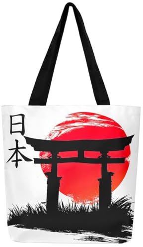 Loussiesd Japanischer Stil Leinwand Einkaufstasche Hokusai Stofftasche Japanisch Stoffbeutel Traditionelles Retro Thema Handtasche Exotische Oriental Tragetasche für Frauen Erwachsene Männer