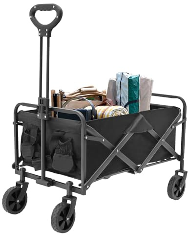Bollerwagen, faltbar, mit Seitentasche, Getränkehalter, 80kg, für Strand, Camping, Einkaufen.