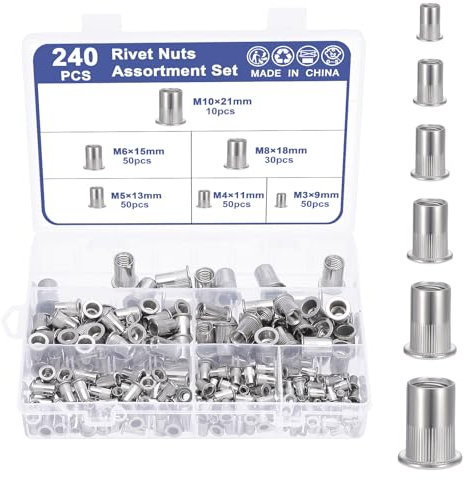 HSEAMALL 240 tuercas remachadas de acero inoxidable 304 M3 M4 M5 M6 M8 M10 para proyectos automotrices, industriales y de bricolaje, resistentes a la corrosión, cierres de alta resistencia