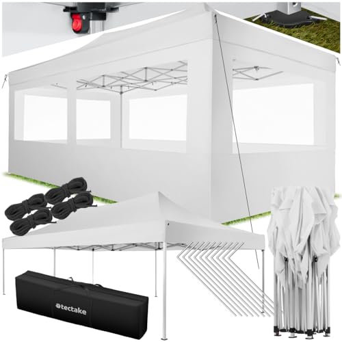 tectake® Pavillon Faltpavillon 3x6 m, faltbar, wasserdicht, Gartenpavillon mit 4 Seitenteilen, inkl. Heringe, Tasche, Überdachung Terrasse, Festzelt, Gartenzelt, Event Shelter, Partyzelt - weiß