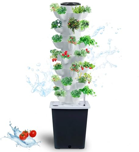 JPWDDWYT Hydroponics Tower Indoor Growing System Vertical Garden Planter Indoor Smart Garden Kit with Pump and Movable Water Tank Vegetable Plant Gift for Gardening Lover (35-Plants)