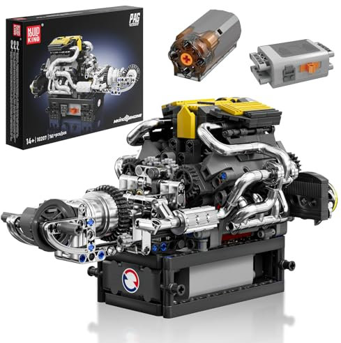 Mould King 10207 Technik V8 Motor Bausatz Bausteine Klemmbausteine Motor V8 Engine Model Kit Simulation Auto Motoren mit Funktionsfähiges Engine Kit für Erwachsene(761 Teile)