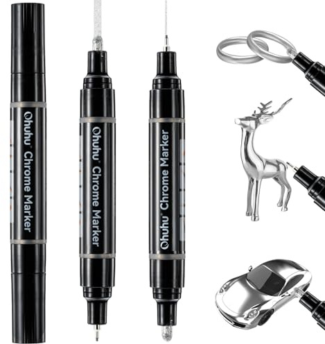 Ohuhu Chrome Lackstift, 3er Pack silberner Chrome Marker mit Hochglanz-Spiegeleffekt, wasserfest, lichtbeständig & permanent für Metall, Glas, Kunststoff, Autoreifen, DIY, Modelle, Poster