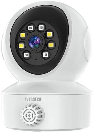 EVERSECU Home Security Camera with Smoke and Gas Detection with Sound Alarm and Real-Time Alert, Humanoid Auto Tracking, 2-Way Audio, Night Vision, Support