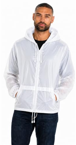 Style It Up Unisex Mens Ladies Water Resistant Plain Raincoat Kagools Jacket Hooded Cagoule (WHITE, S)