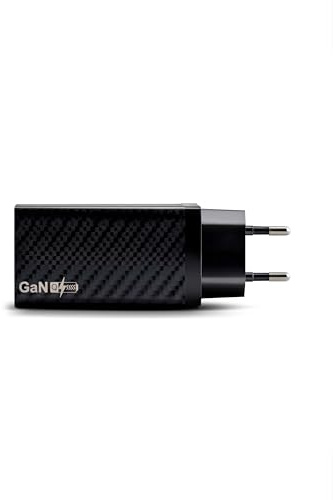 FixRix 65W Schnellladegerät mit USB-C PD & USB-A Quick Charge 3.0 schwarz – Kompaktes Ladegerät für MacBook, Laptop, Tablet & Smartphone mit EU-Stecker, Carbonfaser-D