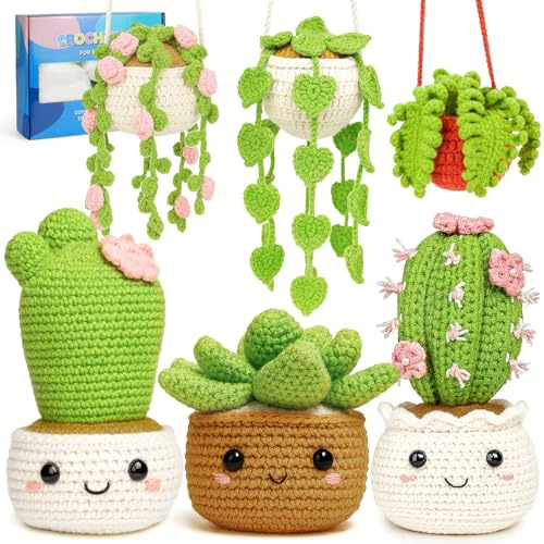 Malloom Beginner Crochet Kit for Adults, 6 Pcs Potted Plant Crochet Kit | with Step-by-Step Instructions and Video Tutorials, Beginner Crochet Kit, Complete Crochet Starter Kit