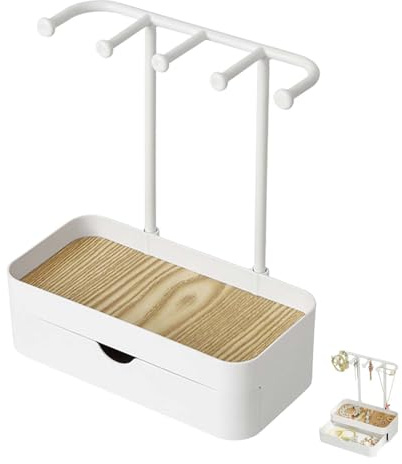 Jewellery Box Holder Stand with Drawers, Jewellery Stand with 5 Hooks Watch Box Travel Jewellerys Organiser Necklace Stands, Earring Storage Organiser Box Jewelry Stands for Earring Keys Small Item