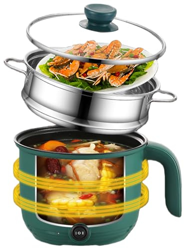 Hot Pot Elettrico 1.5L Portatile Mini Cucina Antiaderente con Vapore, Pentola Rapida e Padella Elettrica con Controllo a Doppia Potenza, Bollitore da Viaggio per Casa, Ufficio, Camera da Letto