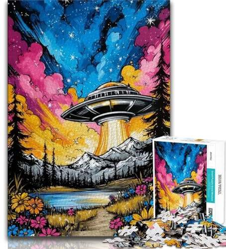 Puzzles für Erwachsene und Jugendliche, Puzzle Alien UFO, Dekomprimierendes intellektuelles Lernspielzeug, Geburtstagsgeschenk, 38x26cm