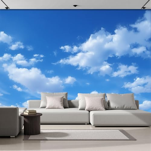 Fotomurales Cielo Azul Nubes Blancas 300X210Cm Xxl Papel Pintado Seda Decoración De Pared Murales Azul Blanco Paisajes Naturales Fotográfico Decorativos Dormitorio Para La Sala