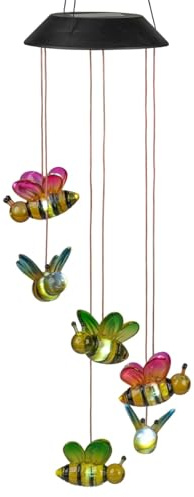 formano Solar Mobile Bienen Solar Hängelampe Garten & Balkon mit warmweißem LED Licht Biene aus Buntem Acryl, dekorative Solar Hängedeko Terrasse, Dämmerungssensor, IP44, Höhe 60 cm