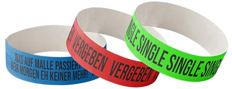 Prozente Momente Malle / Festival Flirtbändchen mit Beziehungsstatus (30er Set), Party Gadget, Mallorca, Ballermann, Festivals, für Männer und Frauen, Armband Set für Partys, Festival
