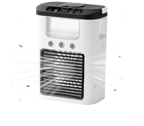 Airconditioning Portable Unit with 600ml Water Tank, Battery Duration 1-3h, Air Conditioning Cooling Fan 3 Speed Cooling Quiet Misting for Bedroom Room Outdoor Offices Desk Low Noise Humidifying Desk
