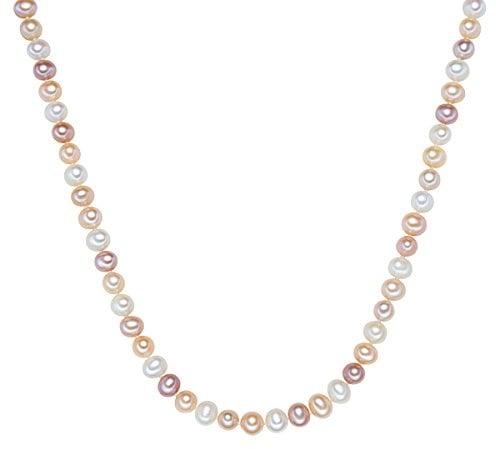 Valero Pearls Damen Perlenhalskette Hochwertige Süßwasser-Zuchtperlen 7-8 mm Potato weiß/apricot/flieder 925 Sterling Silber - Perlenkette