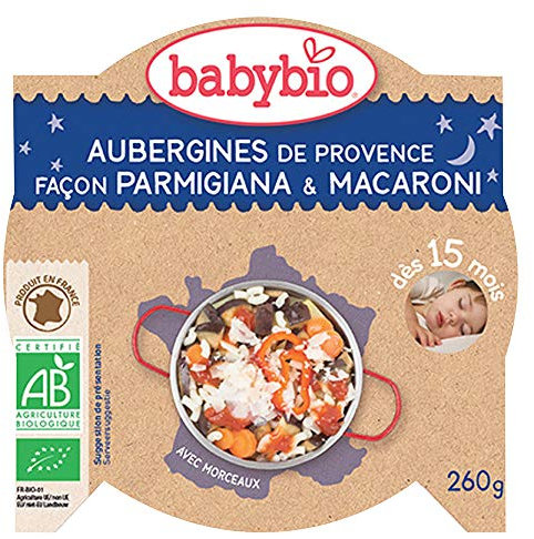 Babybio Assiette Aubergines de Provence Façon Parmigiana/Macaroni 15+ Mois 260 g - Lot de 4