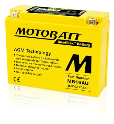 MotoBatt MB16AU 12V 20.5Ah Sealed AGM Precharged Battery — High Power, 207x72x164 mm, Maintenance Free for Motorcycles and ATVs