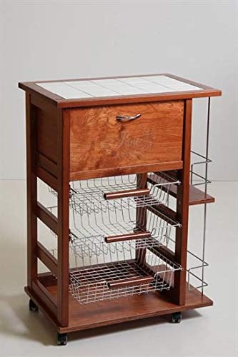 Maslegno Vesuvio - Carrello da cucina con cassetto per pane e portabottiglie Rouge cerise
