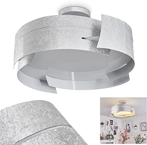 HOFSTEIN Deckenlampe Novara, runde Deckenleuchte aus Metall/Glas in Silber/Weiß, 3-flammig, 3 x E27-Fassung, ohne Leuchtmittel
