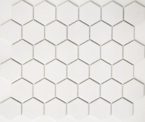 Mosaik Hexagon uni weiß matt Keramik, Mosaikstein Format: 51x59x5 mm, Bogengröße: 325x281 mm, 10 Bögen