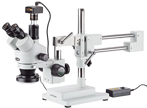 AmScope SM-4TZZ-144A-10M Trinokulares Stereomikroskop mit 4-Zonen-144-LED-Ringlicht und 10MP-Kamera, 3.5X-180X, Weiß