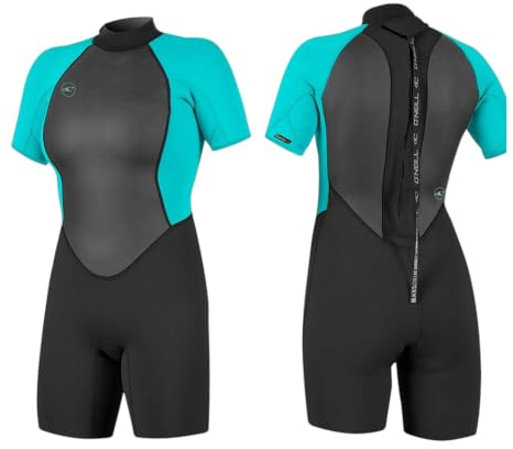 O'Neill Wetsuits Women's Reactor II 2mm Back Zip Spring Wetsuit, Black/Light Aqu, 16