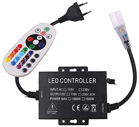 XUANTA Control Remoto IR de 24 teclas + Adaptador de 1500 W Fuente de Alimentación de la UE para Tira de LED RGB Luz de Neón