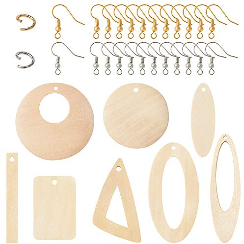 BB Beadthoven Set für baumelnde Ohrringe aus Holz mit 48 geometrischen Blanko-Anhängern und Zubehör für DIY-Ohrringherstellung