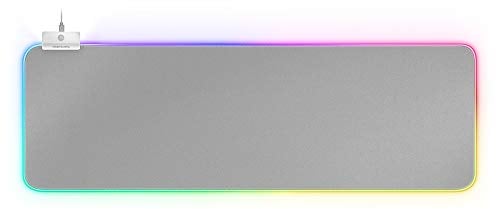 Mars Gaming MMPRGB2, Alfombrilla Gaming RGB XXL 800x300mm con HUB 2 Puertos USB 2.0, 12 Modos de Iluminación, Fibra Óptica, Nanotextil, Base Antideslizante, Blanco Plata
