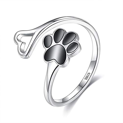 chengxun Ring mit niedlichem Hundepfotenabdruck, 925er-Sterlingsilber, verstellbar, für Damen und Mädchen, Schmuck, Geburtstagsgeschenk, Sterling Silber, Kein Edelstein