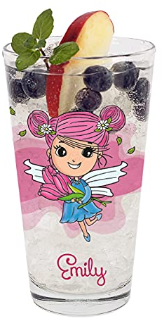 Stirefchen® Trinkglas für Kinder mit Namen personalisiert, Motivauswahl, 300 ml (Blumenfee)