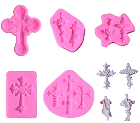 5 Stücke Kreuzform Kuchen Fondant Form, Kreuzbackform in Blumenform, Kreuzfondant Schokoladenform, für in Kuchen, Brot, Mousse, Gelees, Fertiggerichten, Pralinen(Rosa)