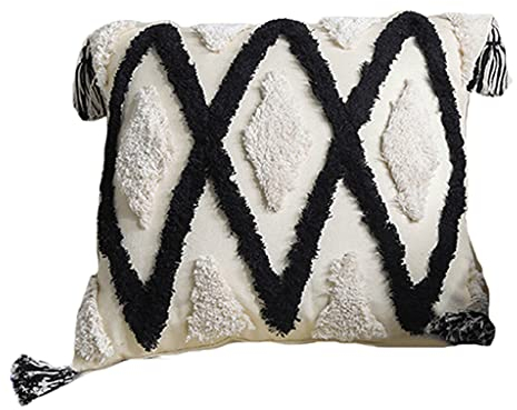 VEILTRON Boho Woven Tufted Kissenbezug Marokko Schwarz Weiß Plaid Quaste Kissenbezug